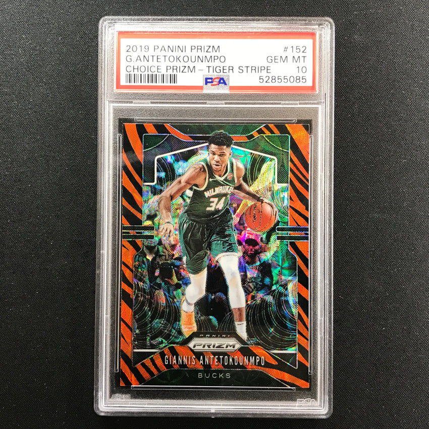 2019-20 Prizm Giannis Antetokounmpo Choice Tiger Stripe Ssp No 152 PSA 10 085