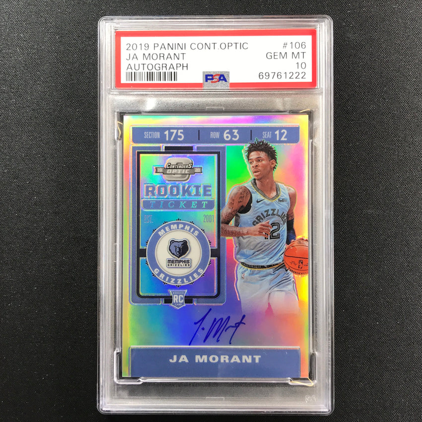 2019-20 Contenders Optic Ja Morant Rookie Ticket Auto Silver No 106 PSA 10 222