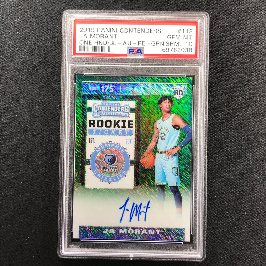 2019-20 Contenders Ja Morant Rookie Ticket Auto Green Shimmer No 118 PSA 10 038