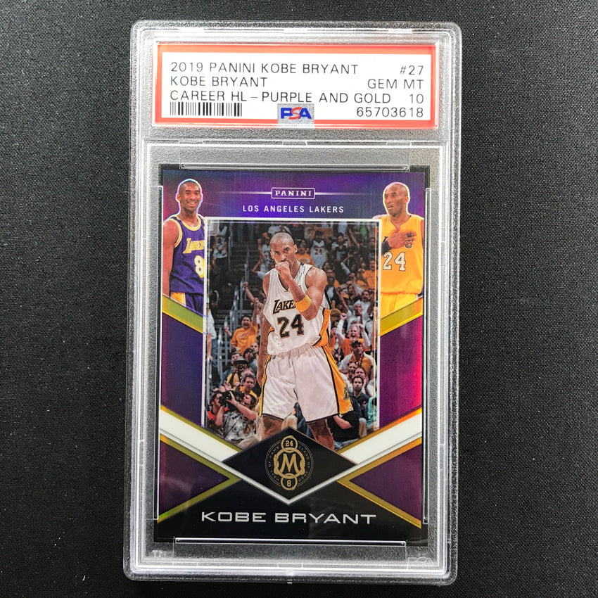 2019-20 Panini Mosaic Kobe Bryant Career Highlights Purple And Gold 2/20 PSA 10
