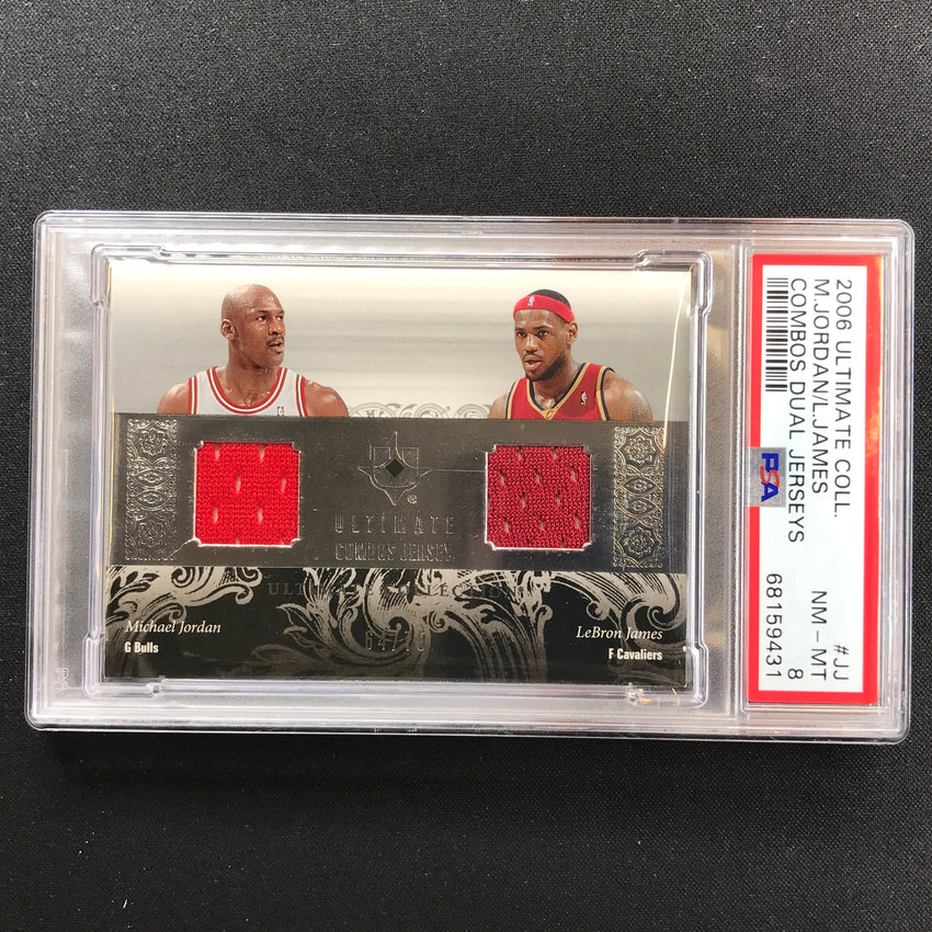 2006-07 Ultimate Collection Michael Jordan Lebron James Dual Jersey 64/75 Psa 8