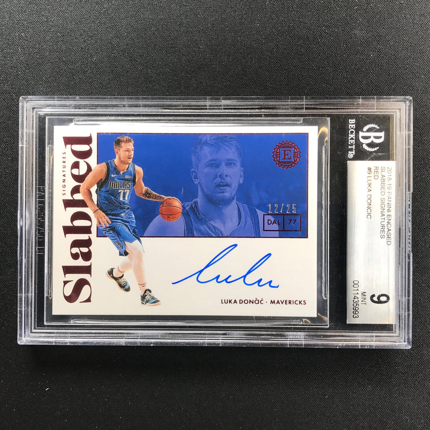 2018-19 Encased Luka Doncic Slabbed Signatures Rookie Auto Red 12/25 BGS 9/10