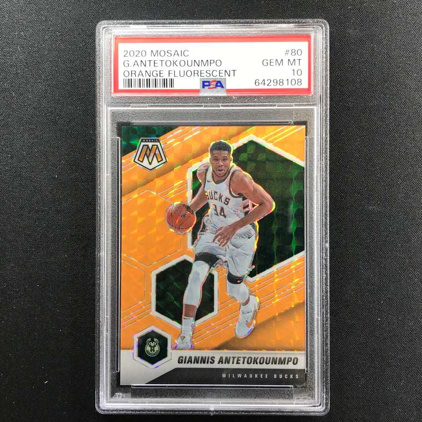 2020-21 Mosaic Giannis Antetokounmpo Orange Fluorescent 24/25 PSA 10 108