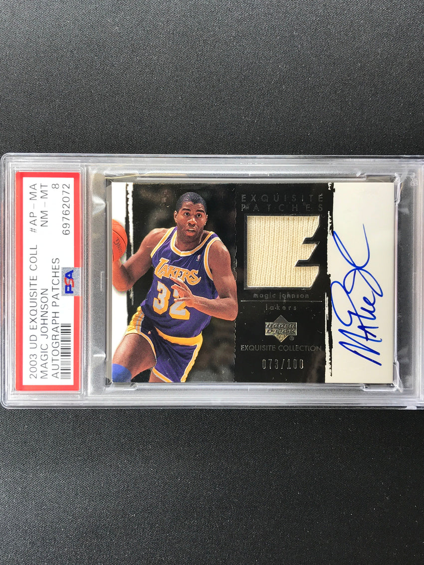2003-04 Exquisite Collection Magic Johnson Patch Auto 73/100 PSA 8 072