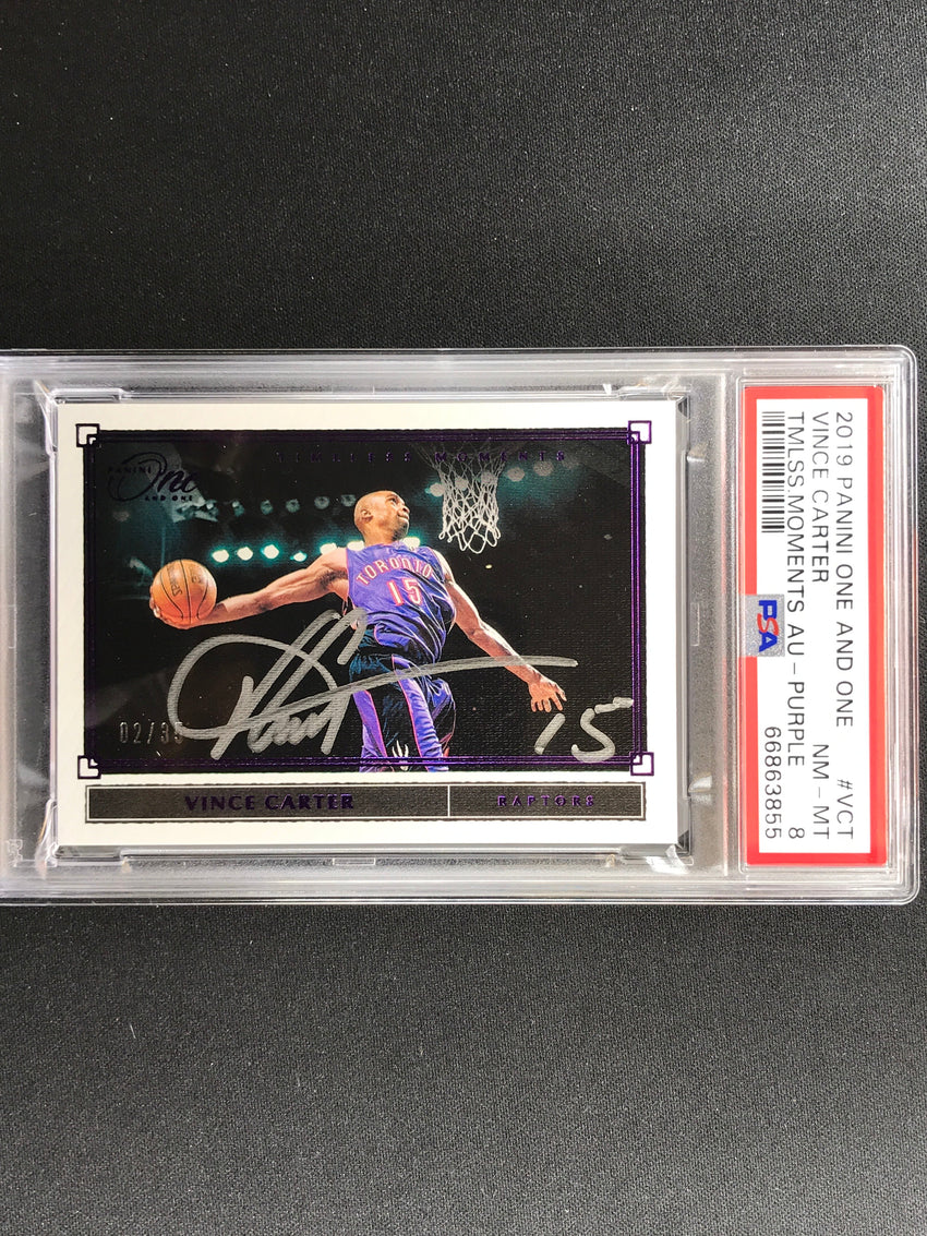 2019-20 One And One VINCE CARTER Timeless Moments Auto Purple 2/35 PSA 8 (855)