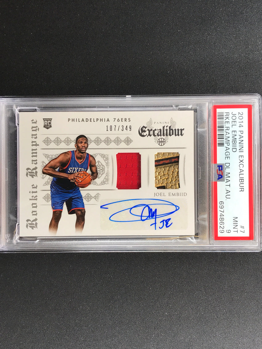 2014-15 Excalibur Joel Embiid Rookie Rampage Dual Patch Auto 107/349 Psa 9 629
