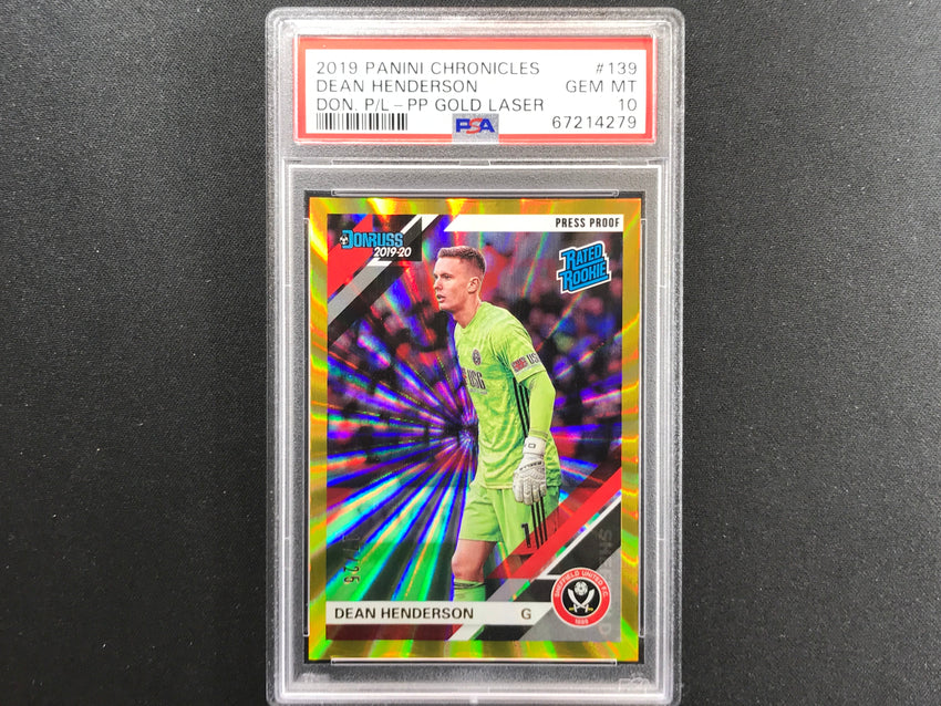 2019-20 Chronicle EPL Dean Henderson Donruss Rookie Gold Laser 17/25 Psa 10