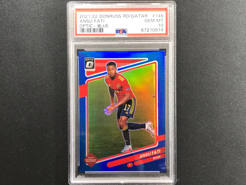 2021-22 Donruss Road To Qatar Ansu Fati Optic Blue 92/99 PSA 10 974