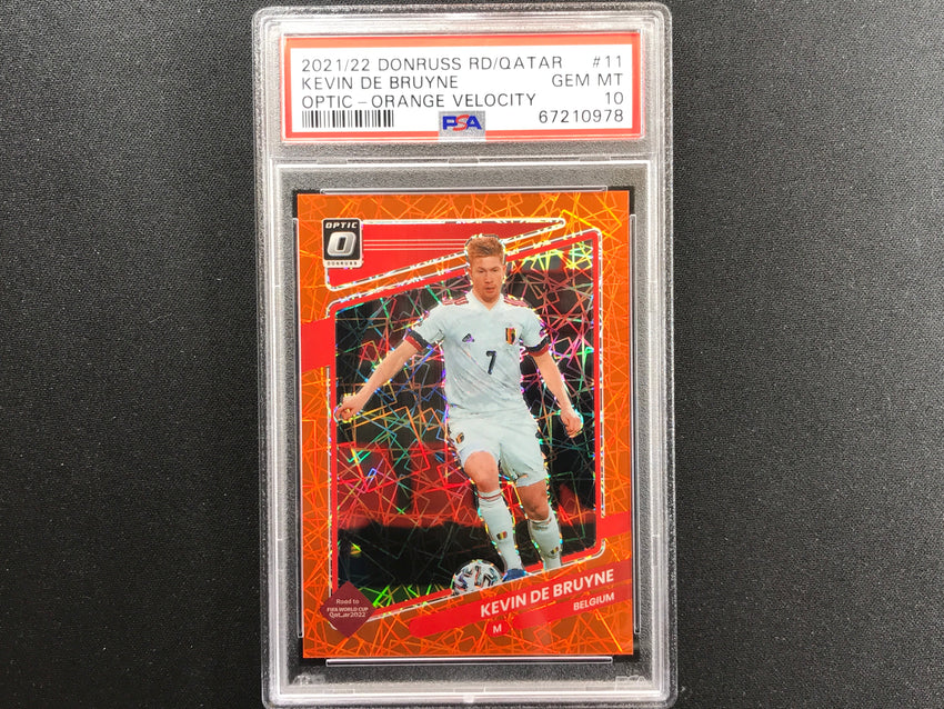 2021-22 Donruss Road To Qatar Kevin De Bruyne Optic Orange Velocity 49/49 PSA 10