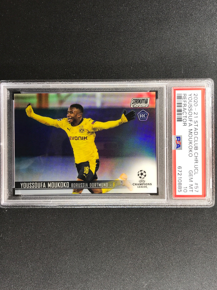2020-21 Stadium Club Chrome Youssoufa Moukoko Rookie Refractor No 57 PSA 10 885