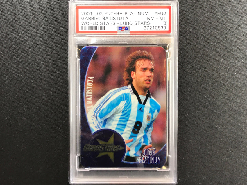 2001-02 Futera Platinum Gabriel Batistuta World Euro Stars 1510/3800 PSA 8