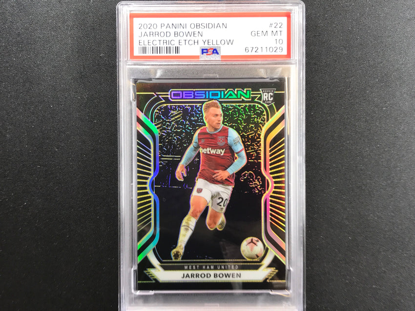 2020-21 Obsidian Jarrod Bowen Rookie Electric Etch Yellow 8/10 PSA 10 029