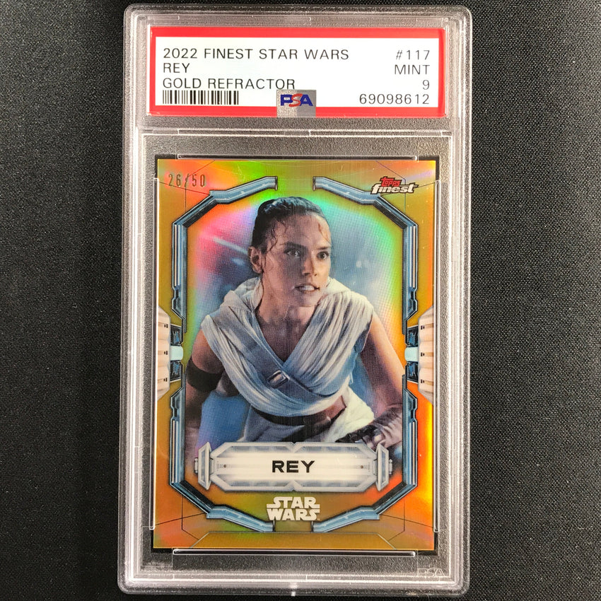 2022 Topps Finest Star Wars Rey Extended Base Set Gold Refractor 26/50 PSA 9