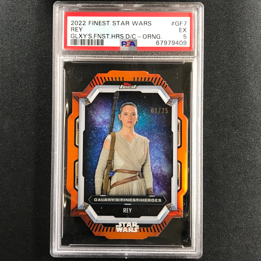 2022 Topps Finest Star Wars Rey Galaxys Finest Heroes Die-cut Orange 1/25 Psa 5