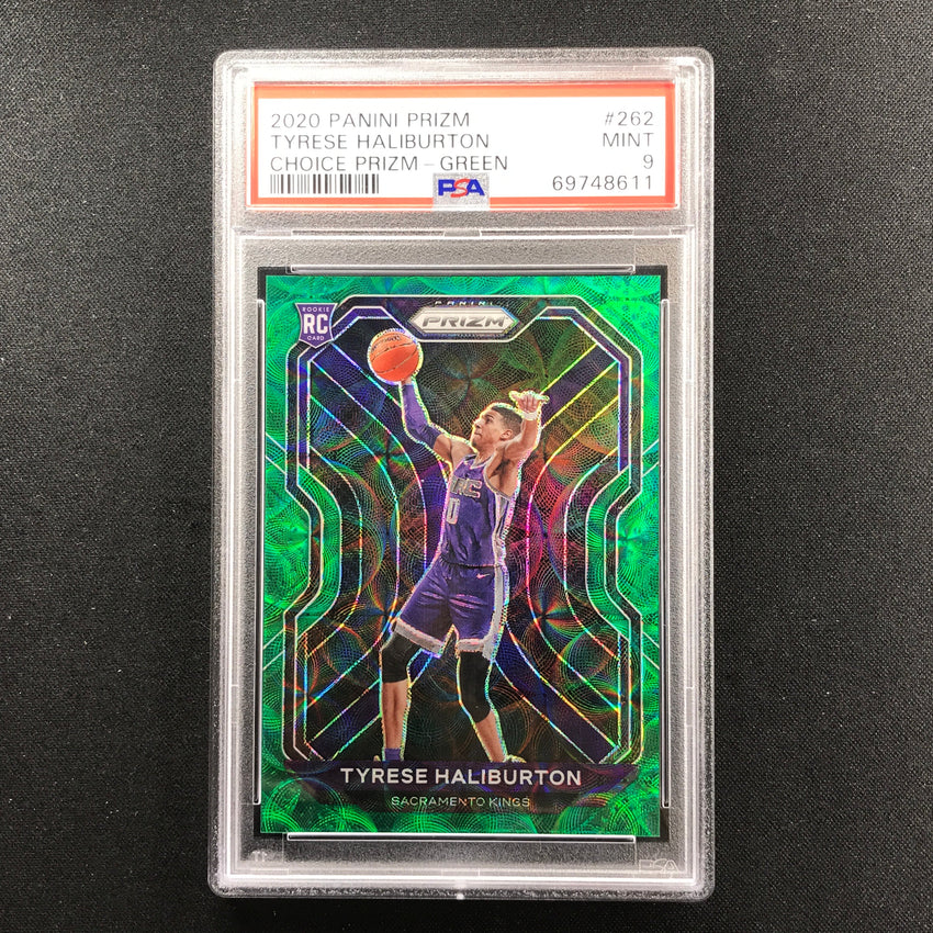2020-21 Prizm Tyrese Haliburton Choice Rookie Green Scope 1/8 PSA 9 611