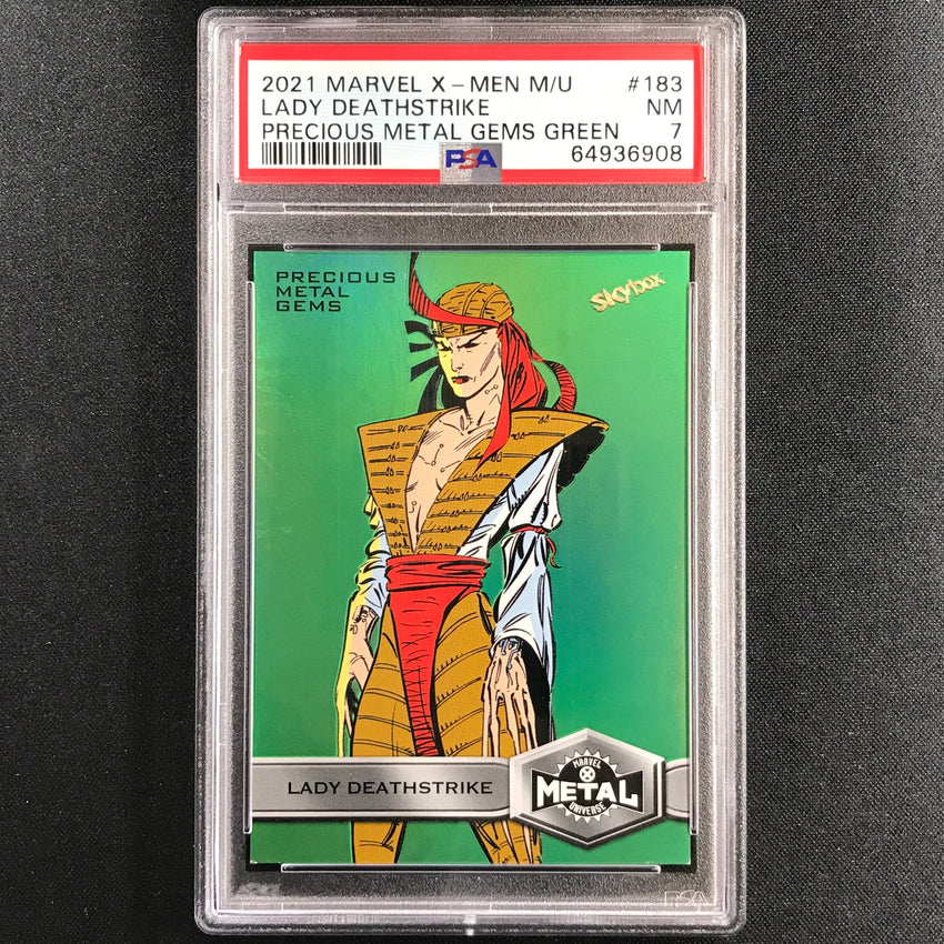 2020-21 X-men Metal Universe Lady Deathstrike Metal Gems Pmg Green 5/10 PSA 7
