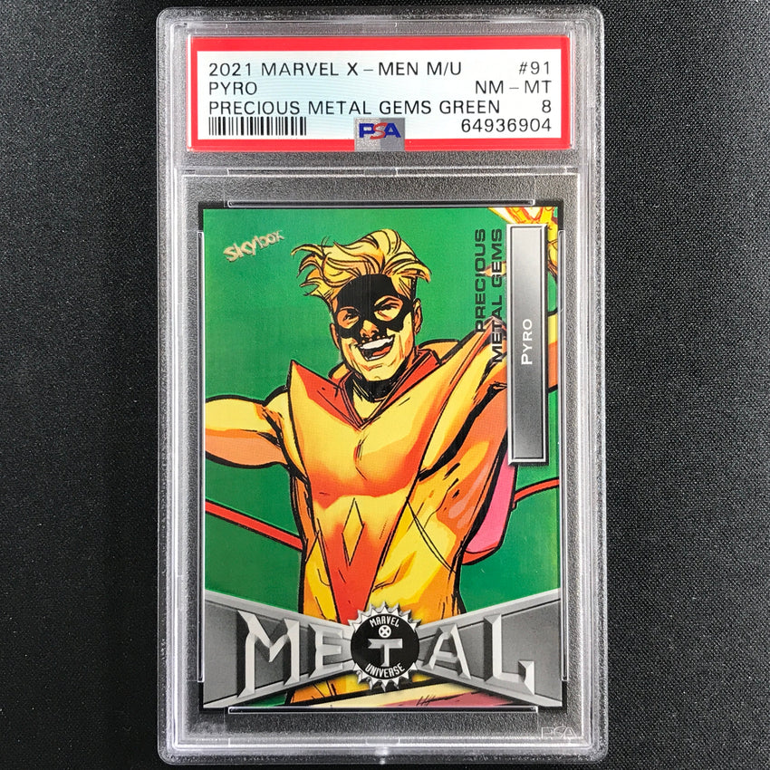 2020-21 X-men Metal Universe Pyro Precious Metal Gems Pmg Green 9/10 PSA 8