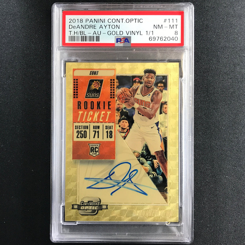 2018-19 Contenders Optic Deandre Ayton Rookie Auto Gold Vinyl 1/1 PSA 8 040