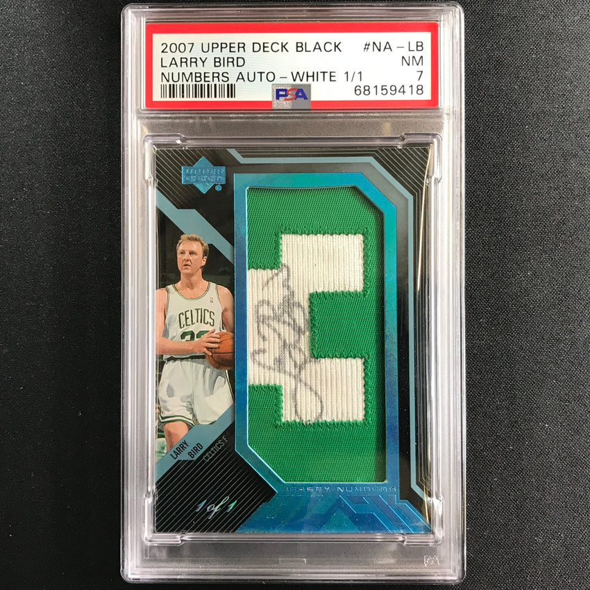 2007-08 Upper Deck Black Larry Bird Numbers Patch Auto White 1/1 PSA 7 418