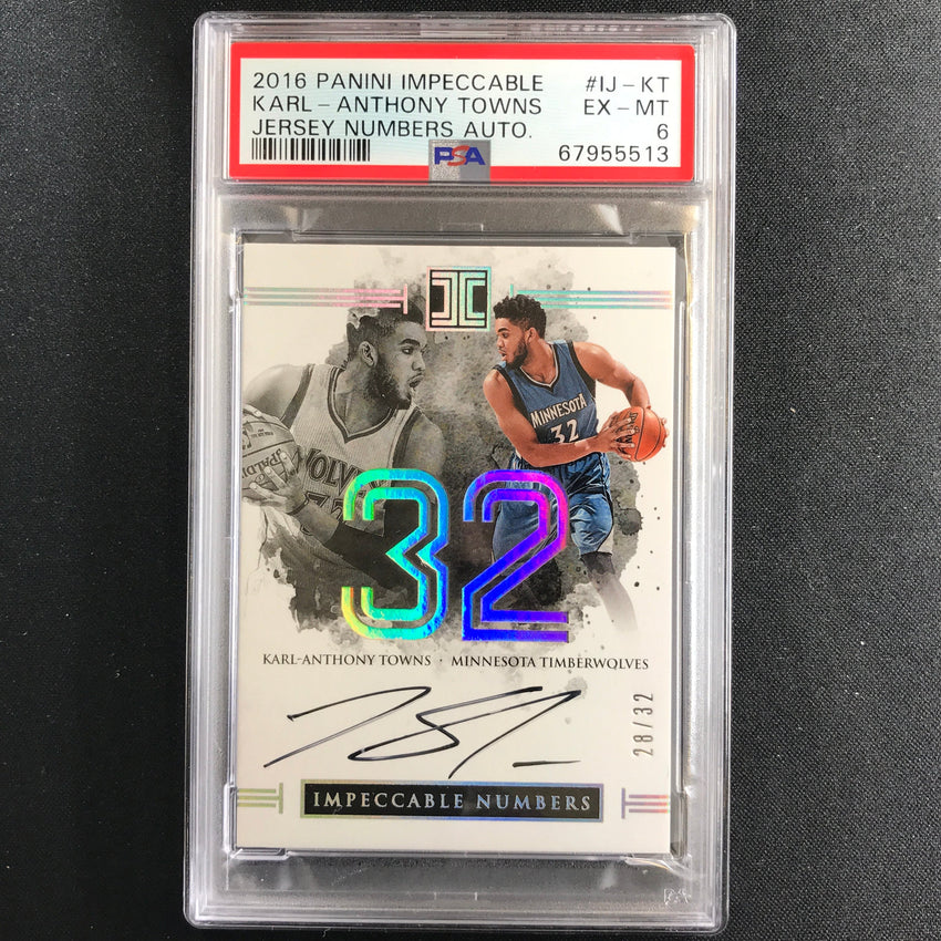 2016-17 Impeccable KARL-ANTHONY TOWNS Jersey Numbers Auto 28/32 PSA 6 (513)