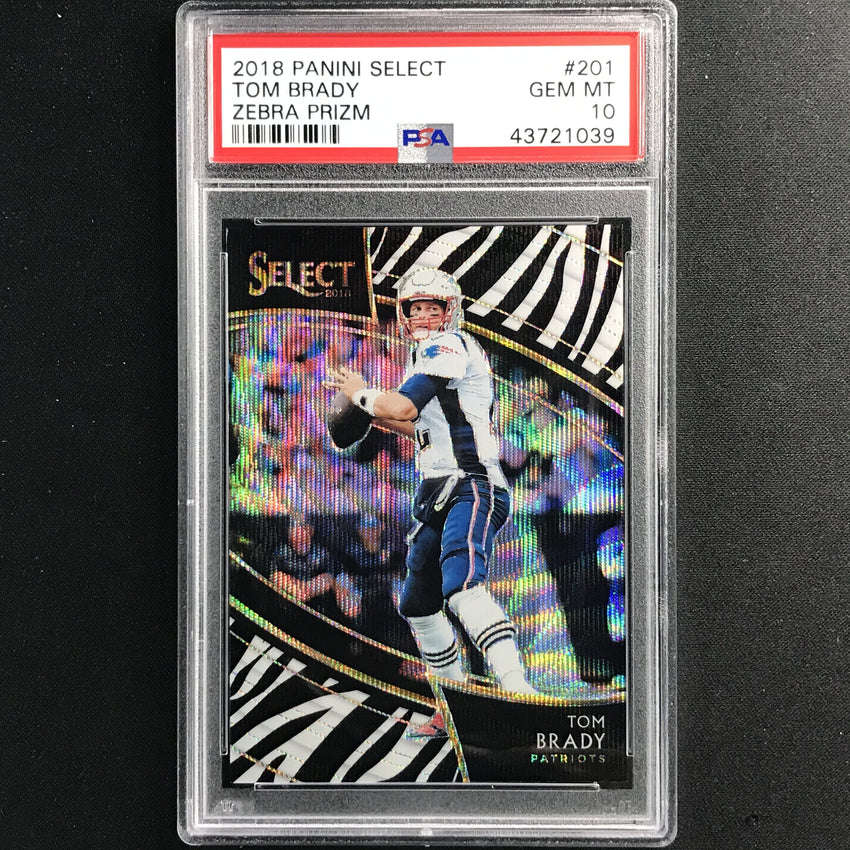 2018 Select Tom Brady Field Level Zebra Prizm Case-hit Ssp No 201 PSA 10 039