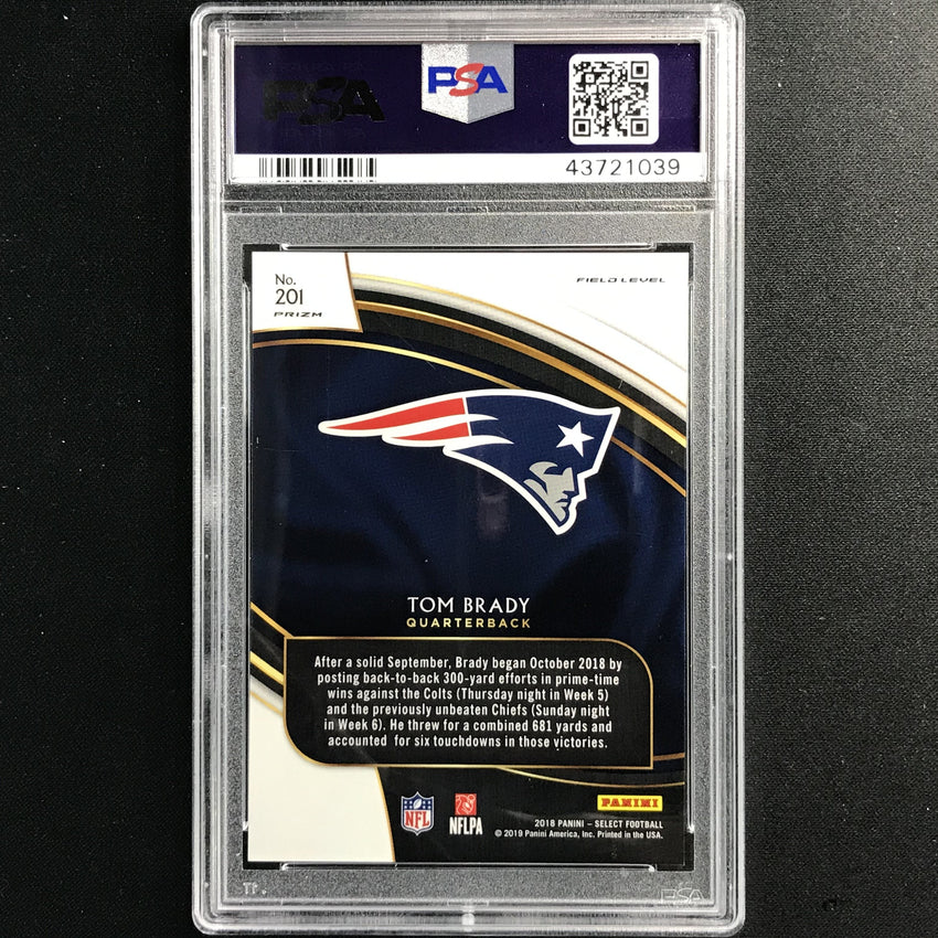 2018 Select Tom Brady Field Level Zebra Prizm Case-hit Ssp No 201 PSA 10 039