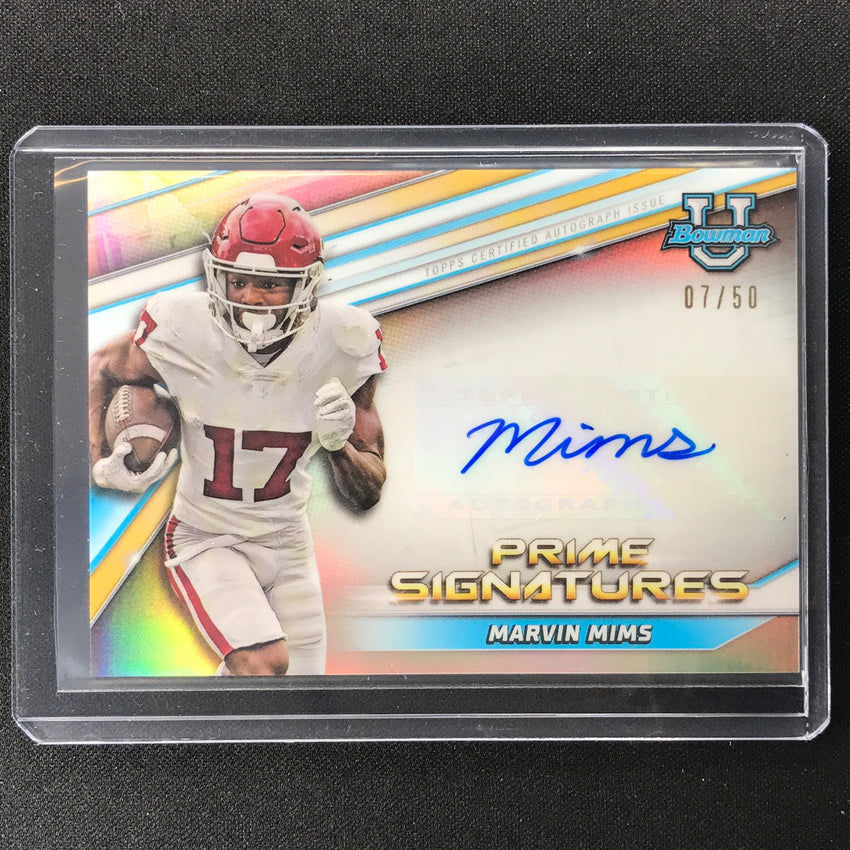 2021-22 Bowman University Marvin Mims Prime Chrome Signatures Prospect Auto 7/50
