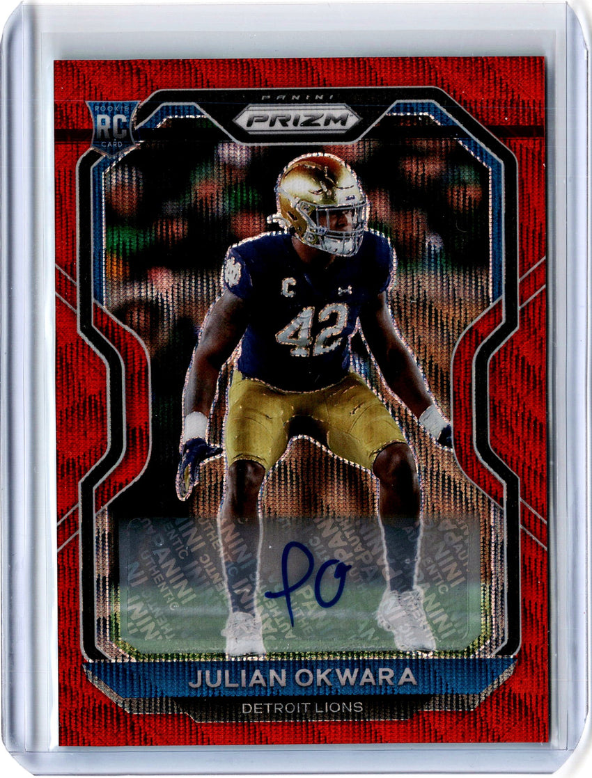 2020 Prizm Football JULIAN OKWARA Rookie Auto Red Wave 44/149-Cherry Collectables