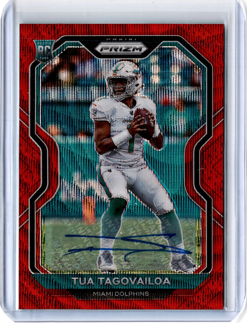 2020 Prizm Football TUA TAGOVAILOA Rookie Auto Red Wave 52/149-Cherry Collectables