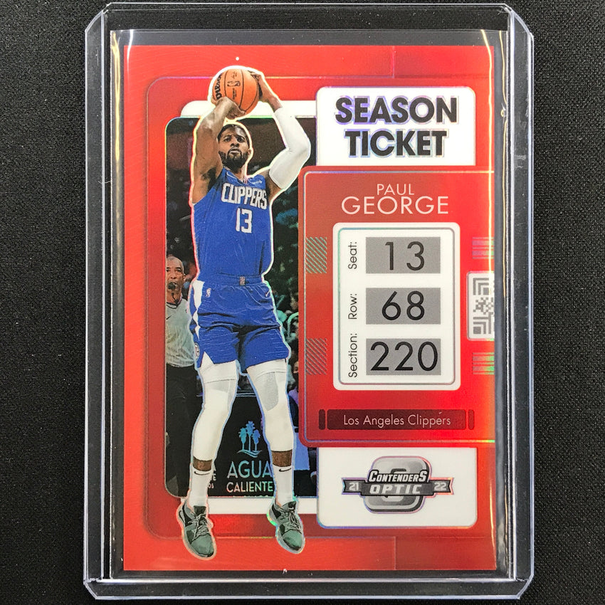 2021-22 Contenders Optic PAUL GEORGE Season Ticket Red #24