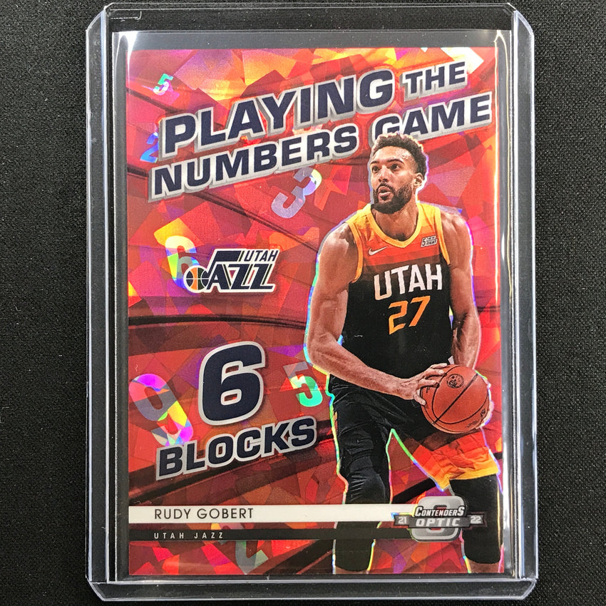 2021-22 Contenders Optic RUDY GOBERT Playing Numbers Game Red Cracked Ice #28