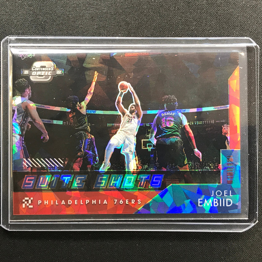 2021-22 Contenders Optic Joel Embiid Suite Shots Red Cracked Ice No 17