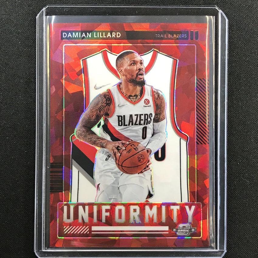 2021-22 Contenders Optic Damian Lillard Uniformity Red Cracked Ice No 3