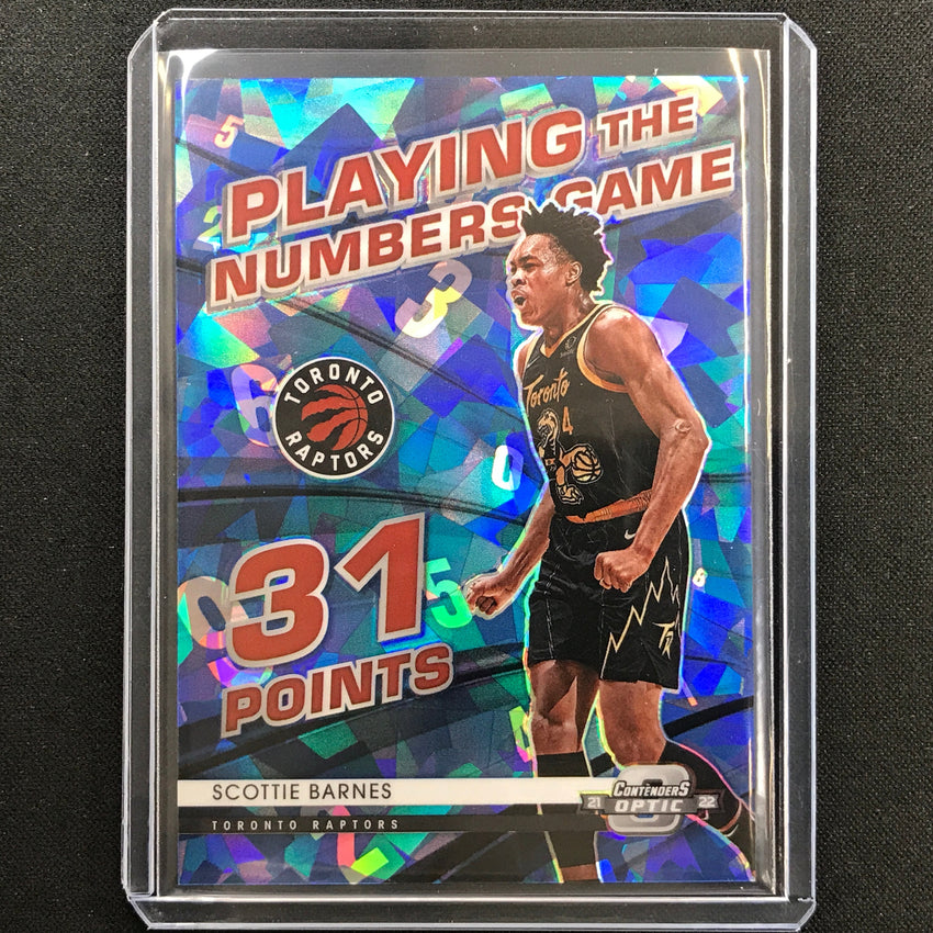 2021-22 Contenders Optic Scottie Barnes Playing Numbers Blue Cracked Ice 1/75