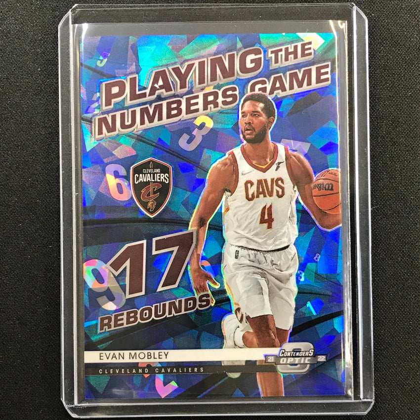 2021-22 Contenders Optic Evan Mobley Playing Numbers Game Blue Cracked Ice 32/75