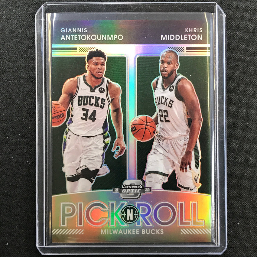 2021-22 Contenders Optic Giannis Antetokounmpo Khris Pick N Roll Silver Prizm No 2