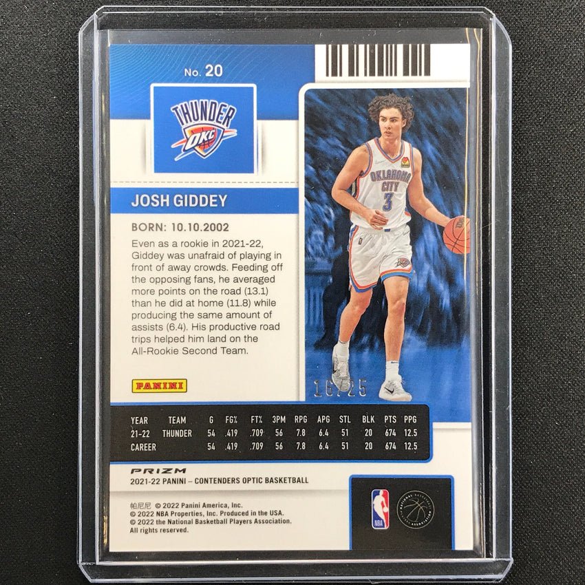2021-22 Contenders Optic Josh Giddey Rookie Ticket Green Pulsar 16/25