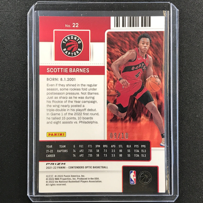 2021-22 Contenders Optic Scottie Barnes Rookie Ticket Gold Prizm 9/10