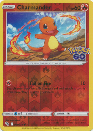pokemon go charizard card reverse holo Charmander - 008/078