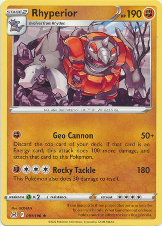Rhyperior - 091/196 - Rare Lost Origin