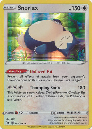 Snorlax - 143/196 - Holo Rare Lost Origin