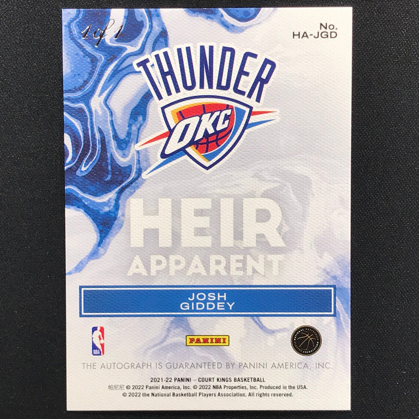 2021-22 Court Kings Josh Giddey Heir Apparent Rookie Auto Masterpiece 1/1