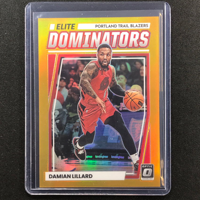 2022-23 Donruss Optic Damian Lillard Elite Dominators Gold Prizm 1/10