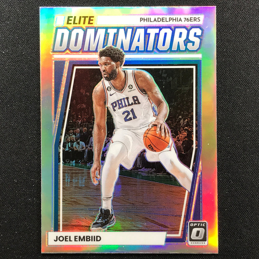 2022-23 Donruss Optic Joel Embiid Elite Dominators Holo Silver No 9
