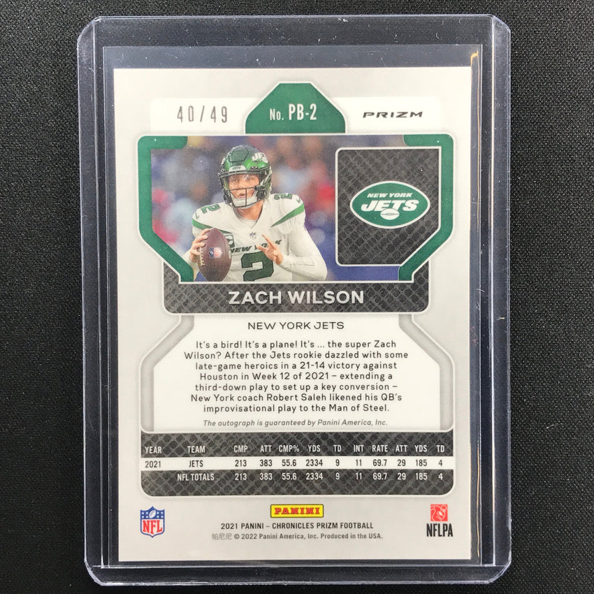 2021 Chronicles Zach Wilson Prizm Black Rookie Auto Green 40/49