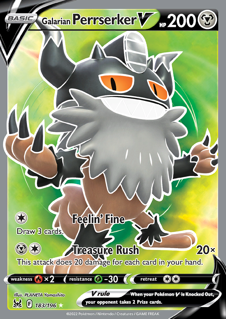 Galarian Perrserker V - 183/196 - Full Art Ultra Rare Lost Origin