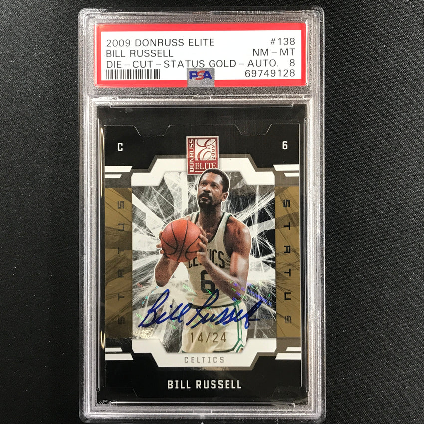 2009-10 Donruss Elite Bill Russell Die-cut Status Auto Gold 14/24 PSA 8