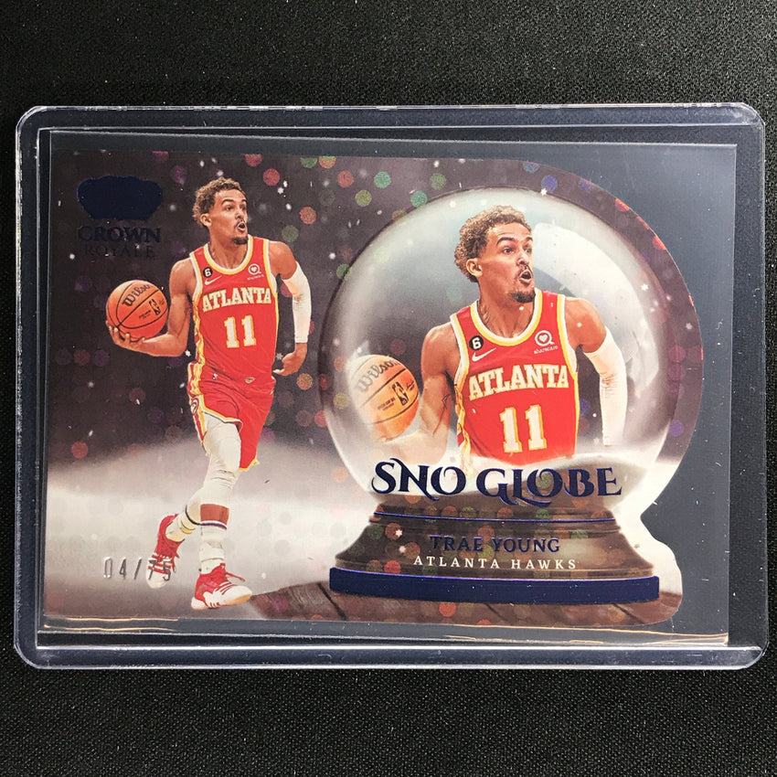 2022-23 Crown Royale Trae Young Sno Globe Die-cut Blue 4/75