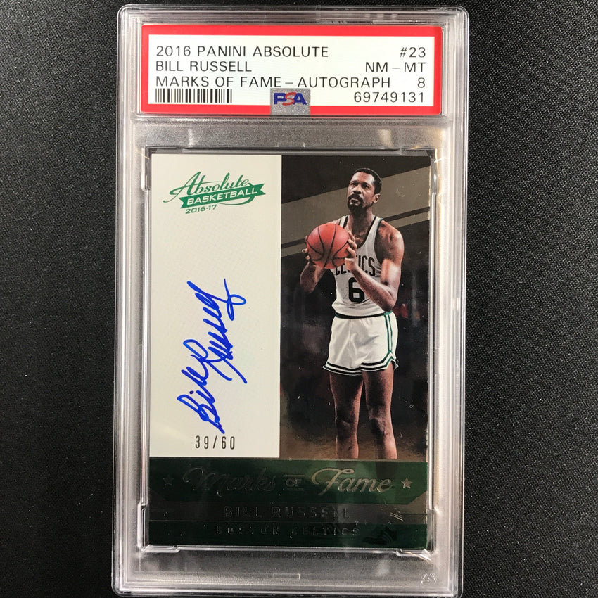2016-17 Absolute BILL RUSSELL Marks of Fame Auto Silver 39/60 PSA 8