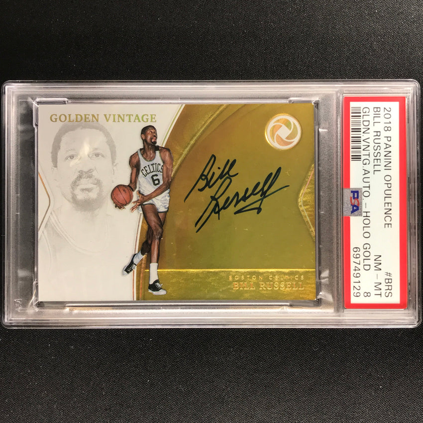 2018-19 Opulence Bill Russell Golden Vintage Auto Holo Gold 4/10 PSA 8